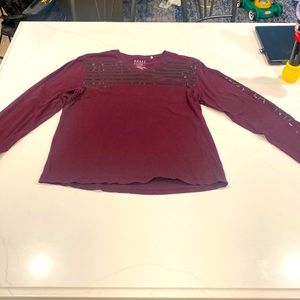 Maroon Long-sleeve Guess shirt.